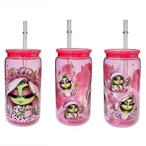 Grinch Girl Fashion Custom Pink Acrylic Plastic Tumbler Cup 20oz